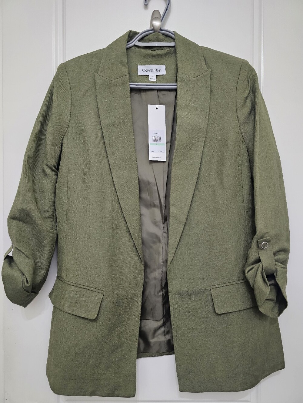 Calvin Klein Olive Green Roll-Sleeve Blazer